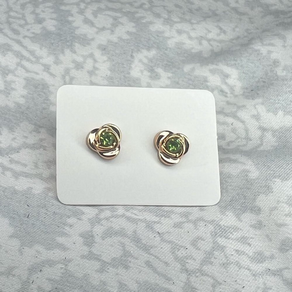 Metal-free Green Gem Rose Earrings, Plastic Post Allergy Free Hypoallergenic